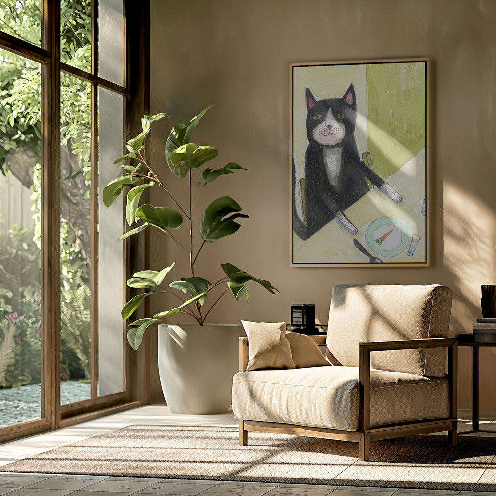 Cat having dinner | Poster