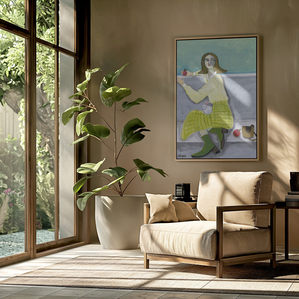 Lady and the Rabbit with apple | Poster