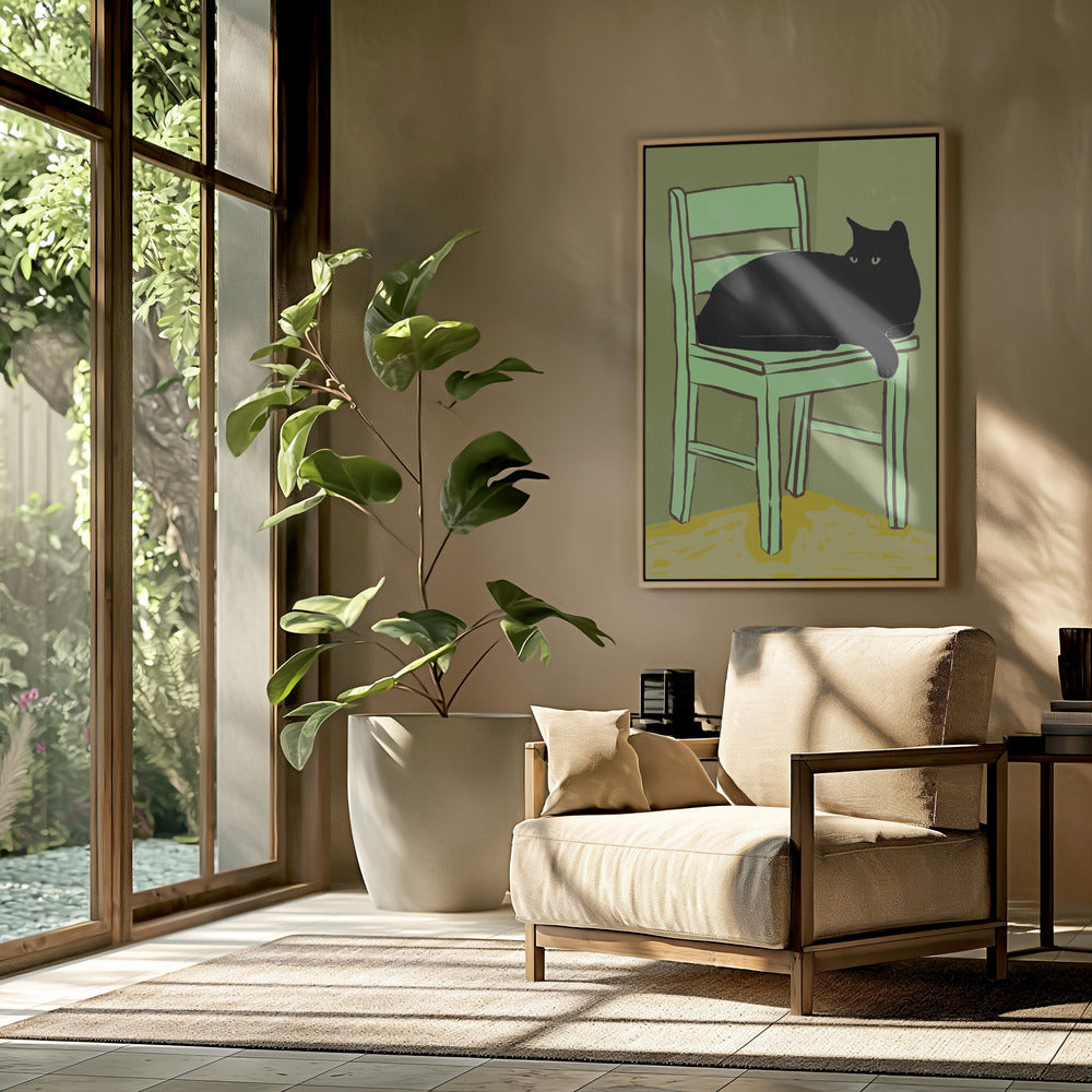 Black cat on chair | Poster