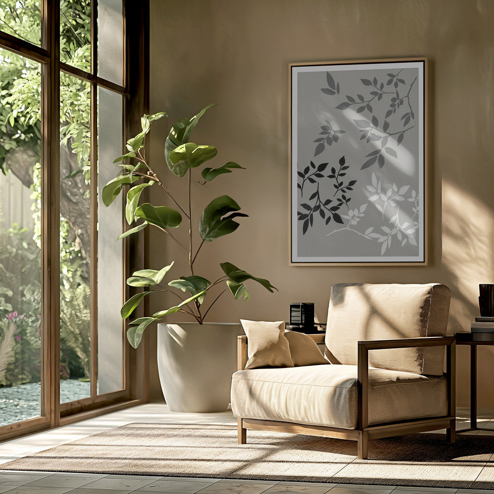 White Grey Black Leaves On Linen 2 | Poster