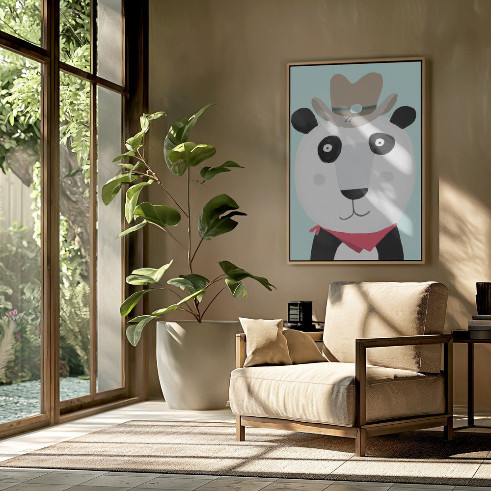 Funny Panda with Cowboy Hat by Artist Carla Daly | Poster