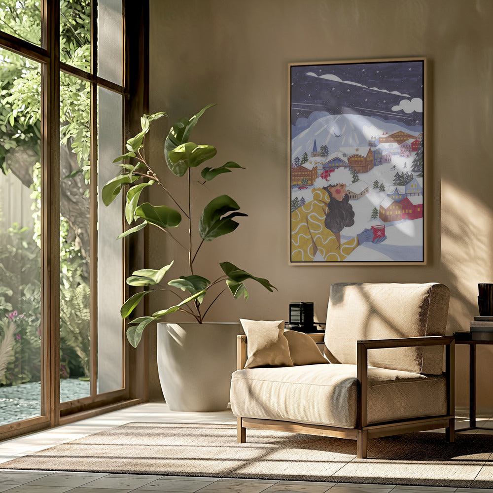 Winter Scene woman with coffee | Poster