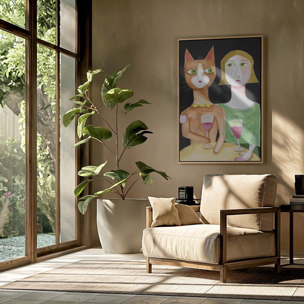 Best Friends Cat and Lady drinking wine | Poster