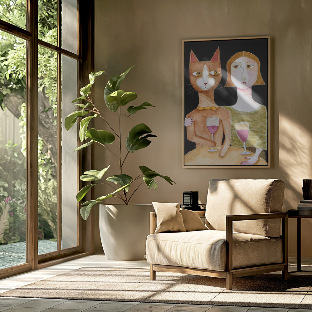 Best Friends Cat and Lady drinking wine | Poster
