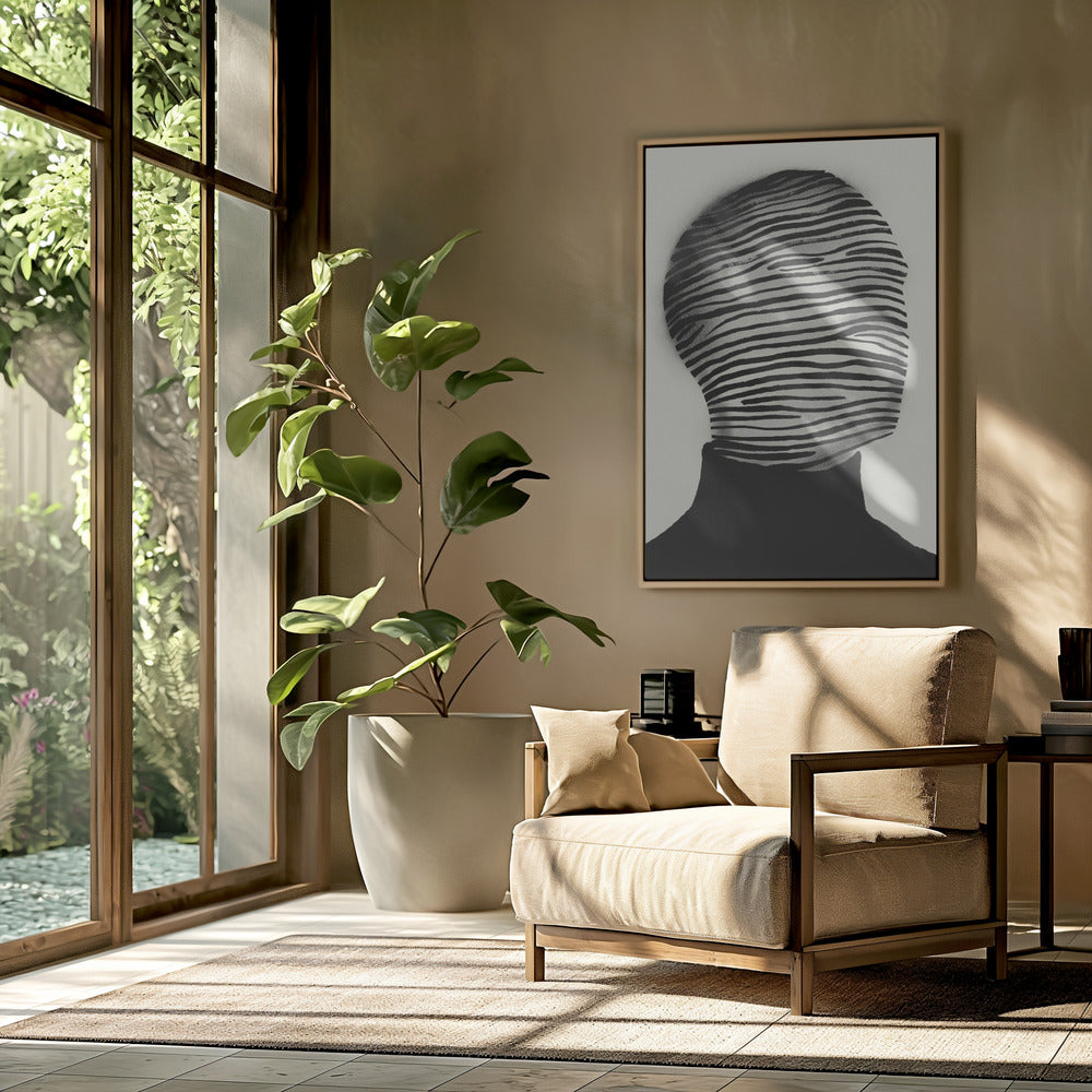 Abstract Head Wrapped In Black And White Stripes | Poster