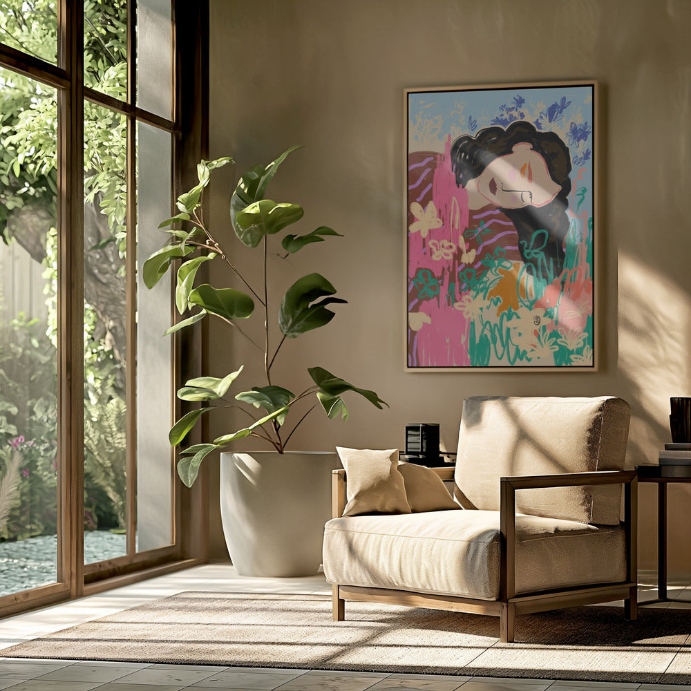 Expressive Figure Surrounded By Colorful Flowers | Poster