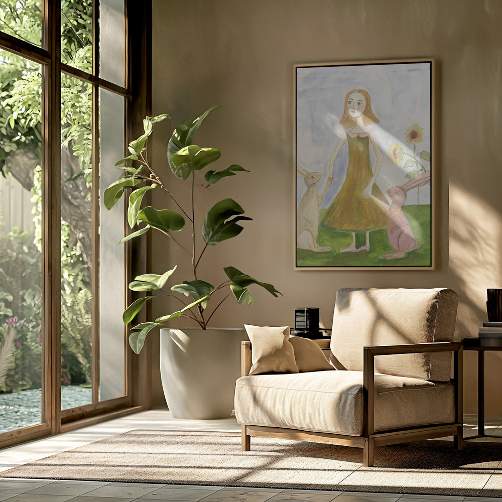 Girl with her rabbits | Poster