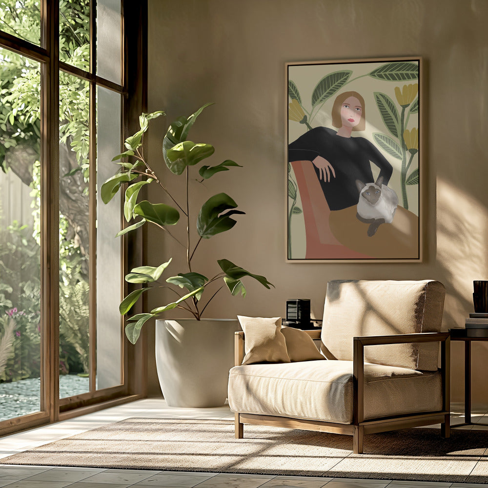 Lady with plants and cat | Poster