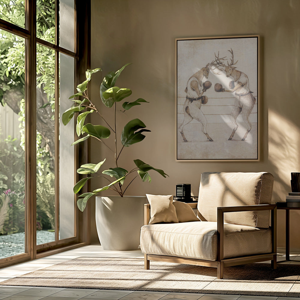 Deer Fight Vintage Style | Poster