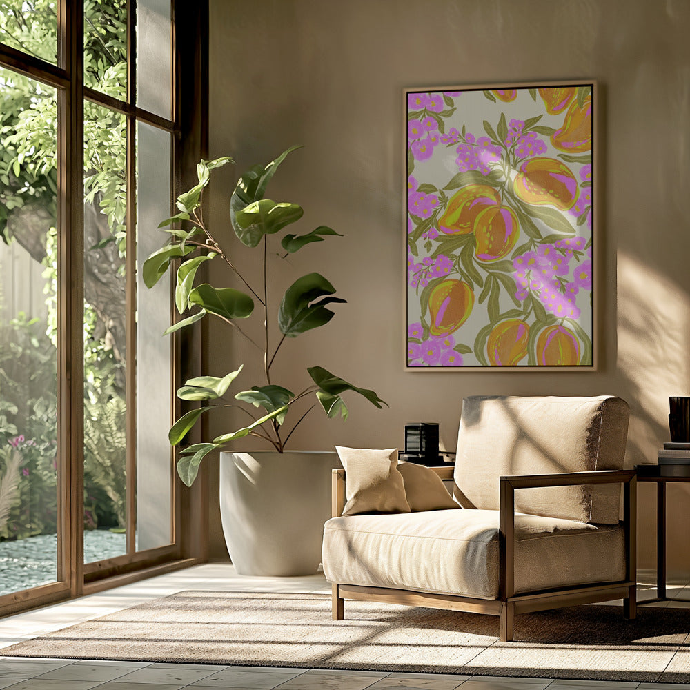 Tropical Theme With Lush Mangoes And Flowers | Poster