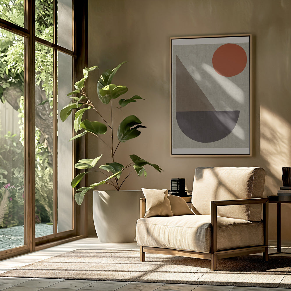 Abstract Shapes in Earth Tones with Red Circle | Poster