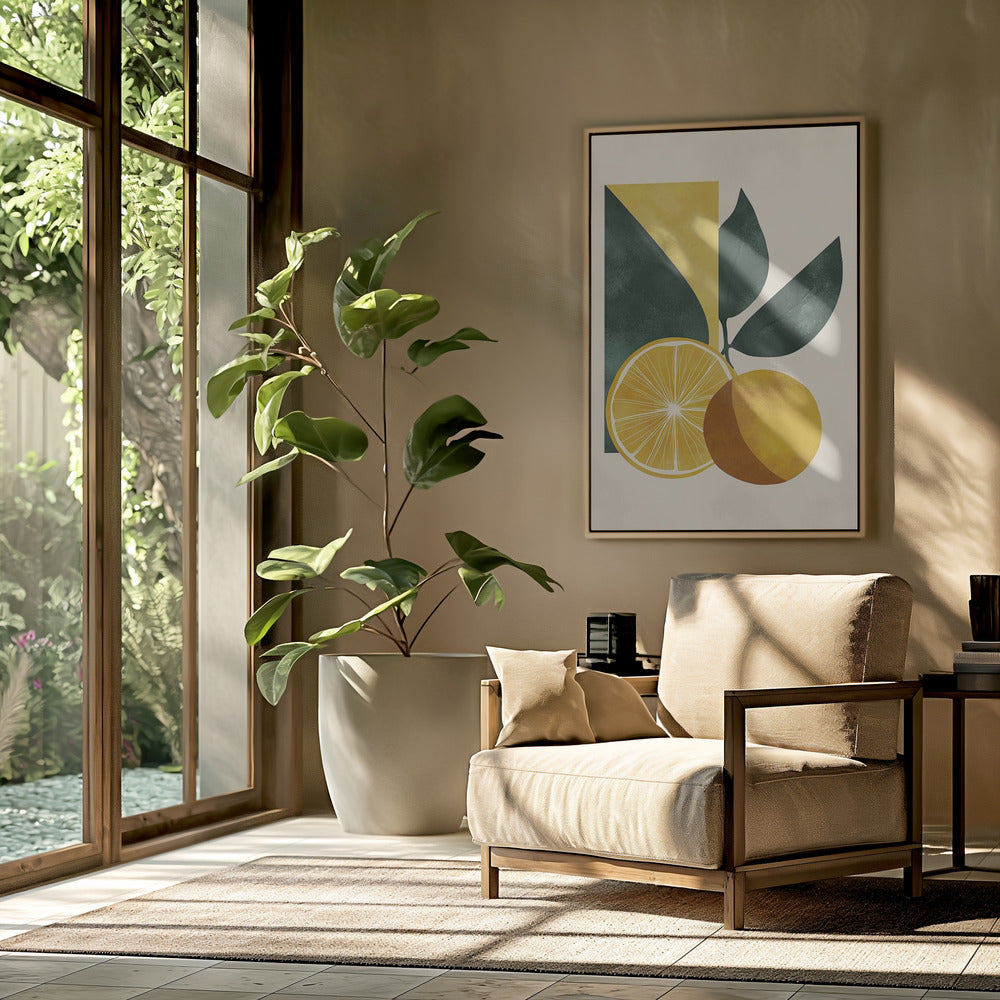 Yellow Lemon with Green Leaves Serenity | Poster