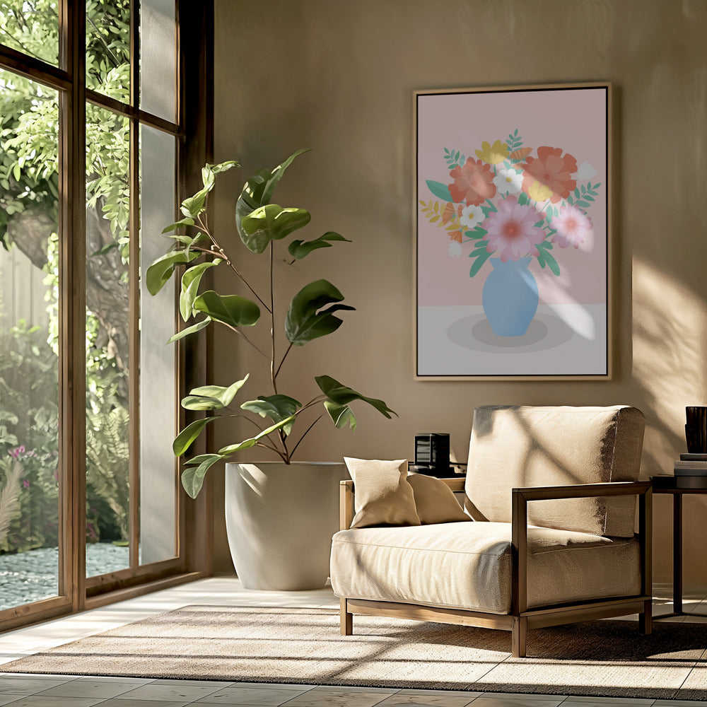 Vibrant Bouquet of Flowers in a Blue Vase | Poster