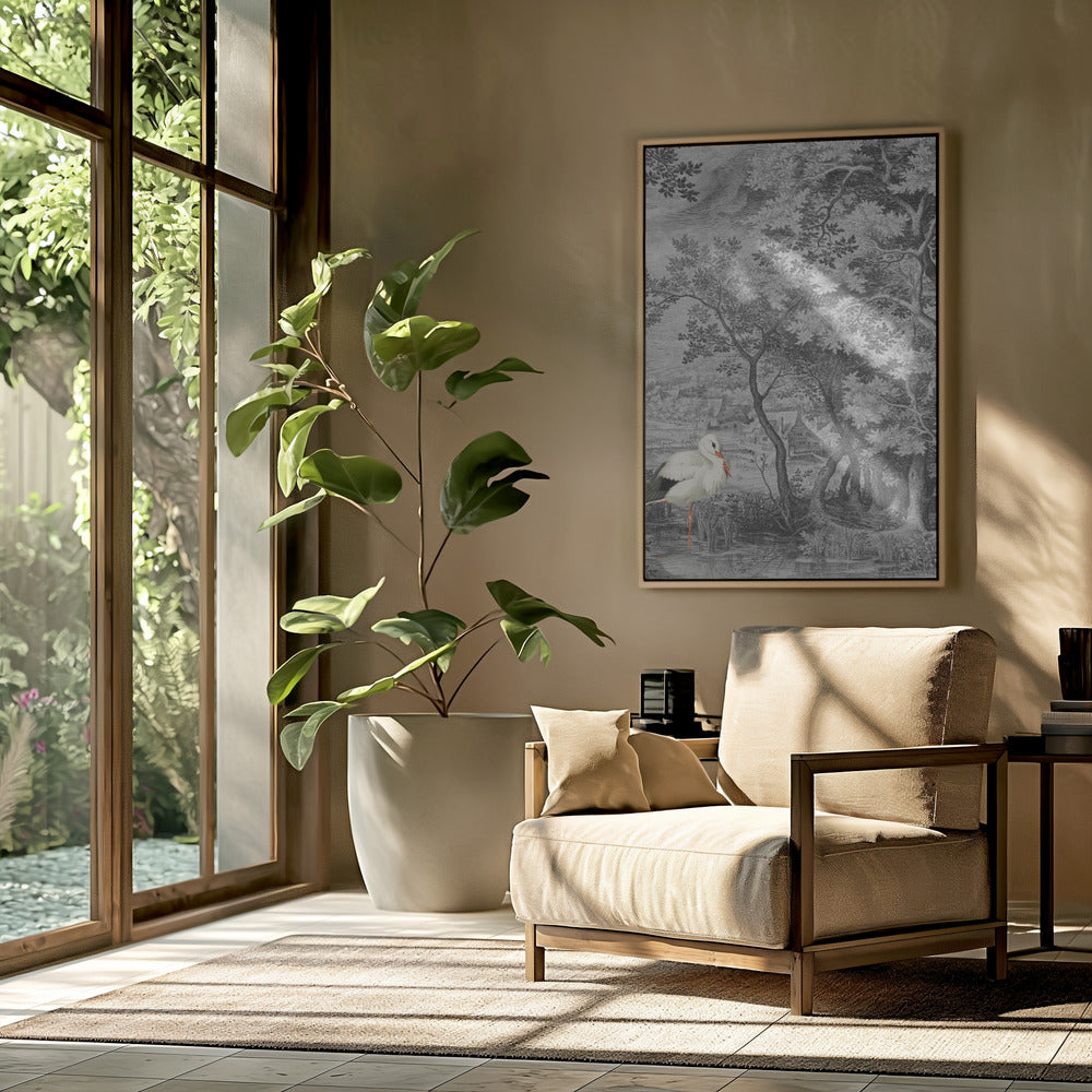 Vintage Landscape With Stork | Poster