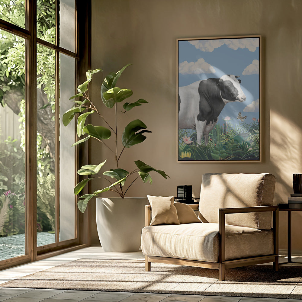 Colourful Portraits of Happy Cows (butterfly Included) | Poster