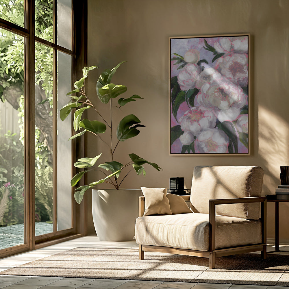 White Peonies With Pink Highlights | Poster