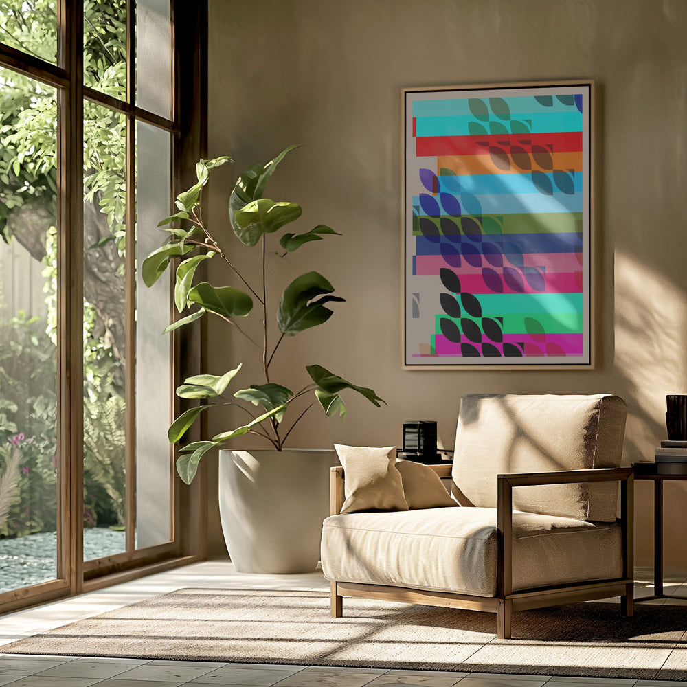 Vibrant Geometric Shapes And Leaf Patterns | Poster