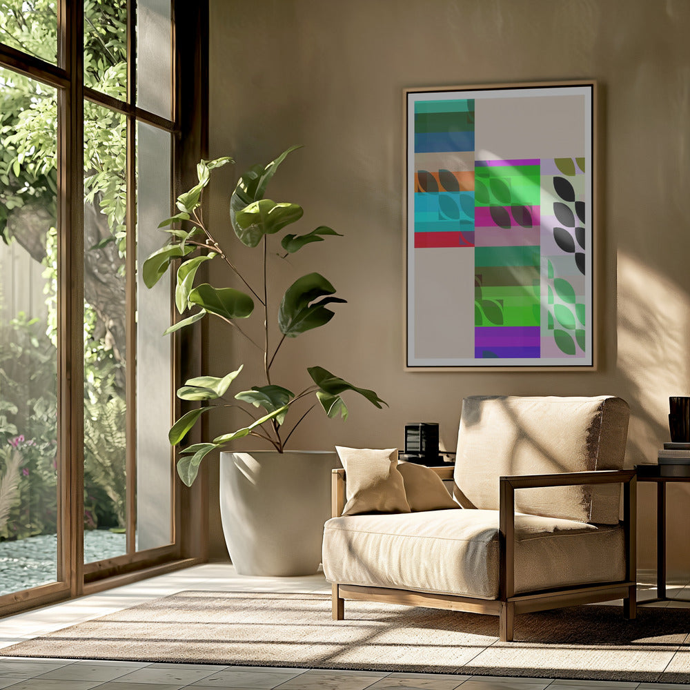 Vibrant Geometric Shapes And Leaf Patterns | Poster