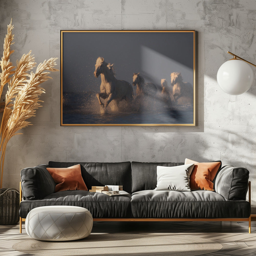 horses in sunset light | Poster