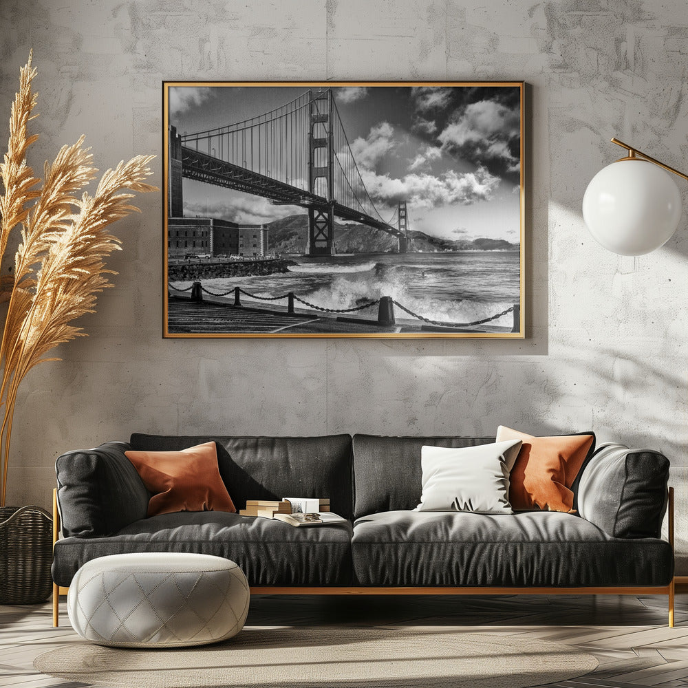 Surfing under the Golden Gate Bridge | Poster