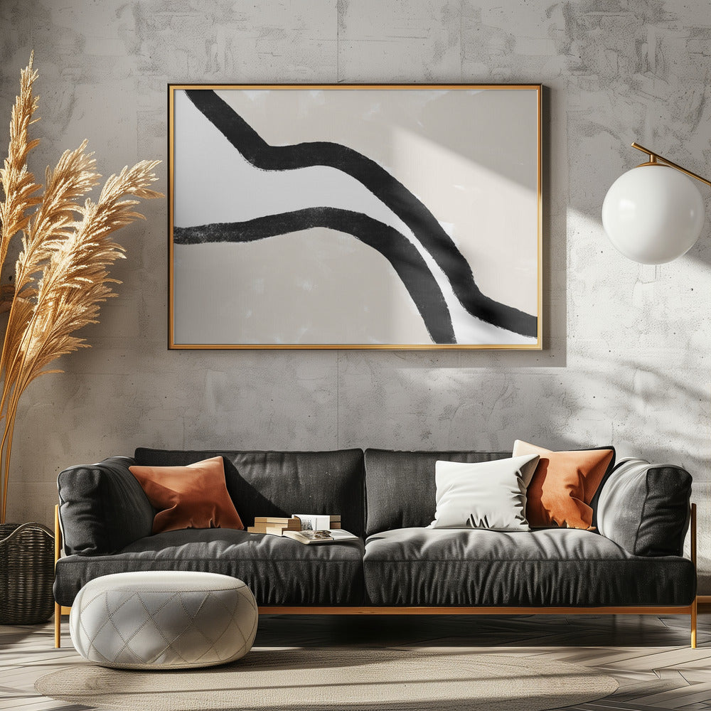 Black Curves On A Textured Beige Background | Canvas