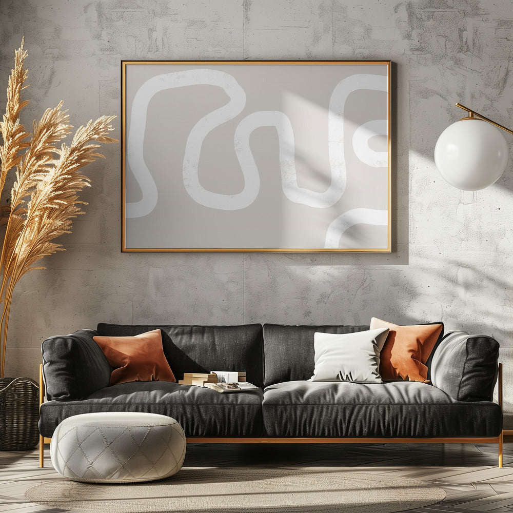 Fluid White Lines On A Beige Background | Poster