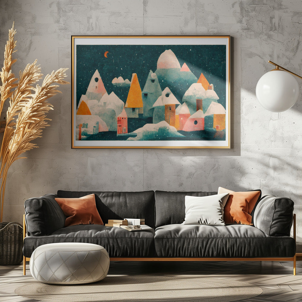 Winter Night Village | Poster
