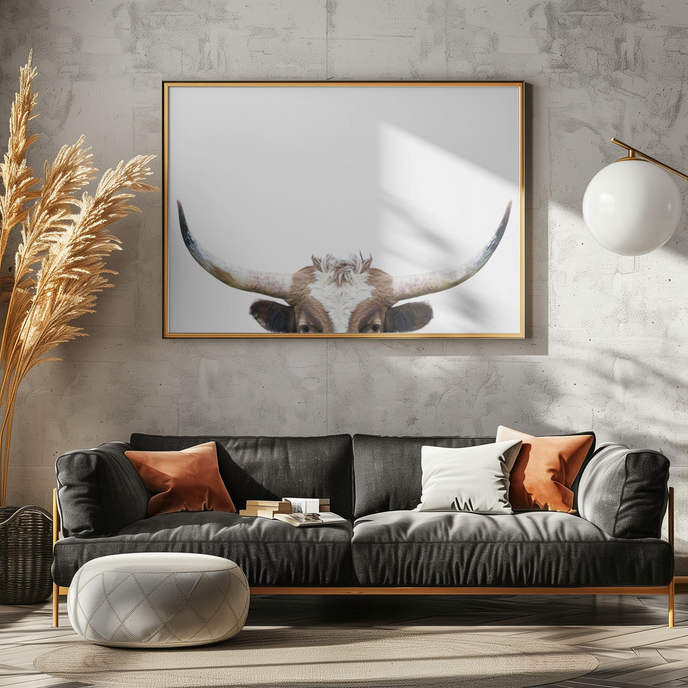 Peeking Longhorn Cow | Canvas