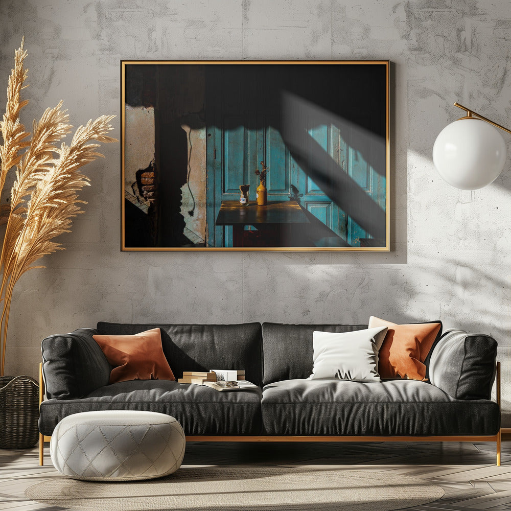 Empty table at cafeteria on the street side | Poster