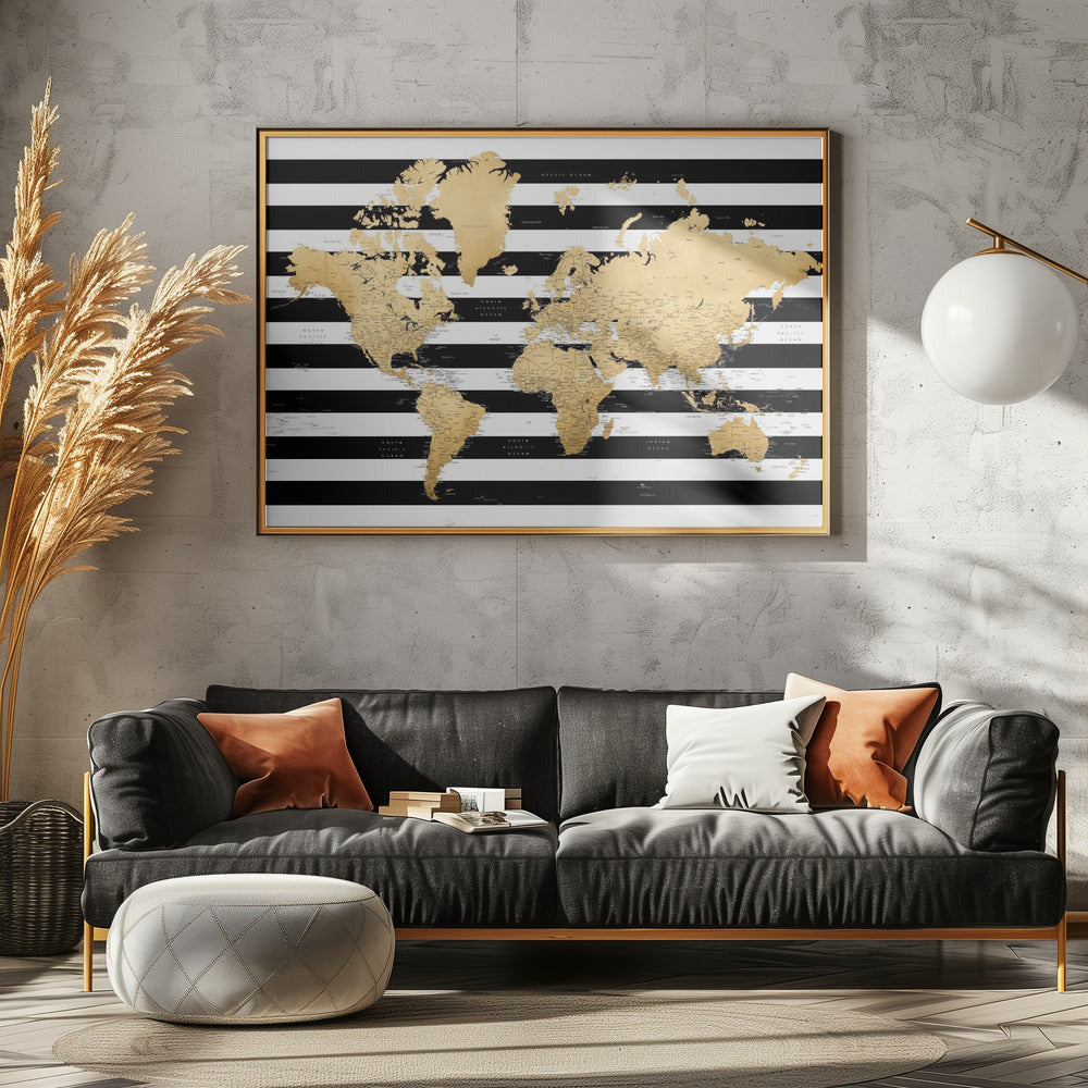 Detailed world map with cities, Harper | Poster