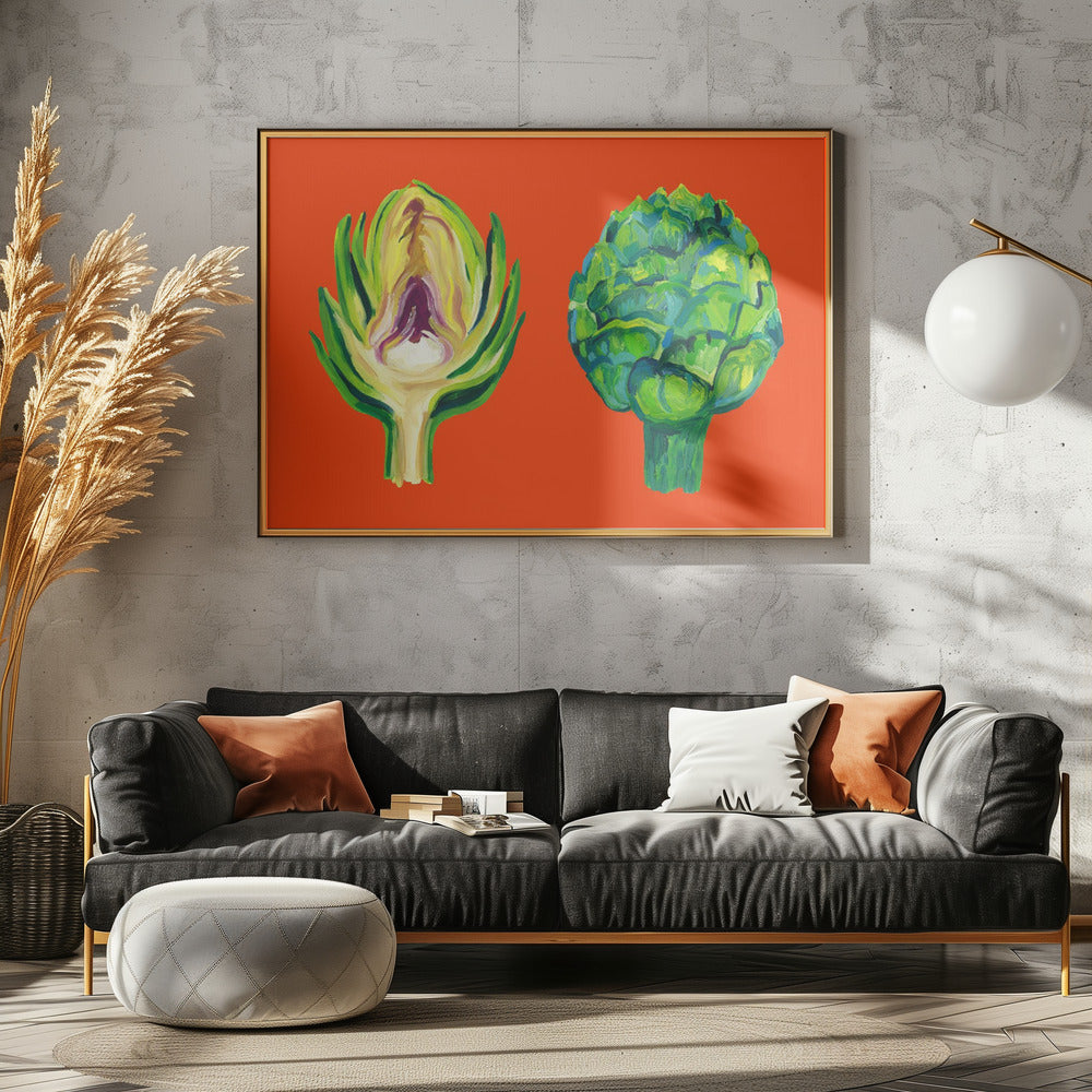 Artichokes On Orange | Canvas
