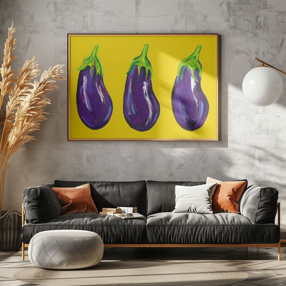 Aubergines On Yellow | Canvas
