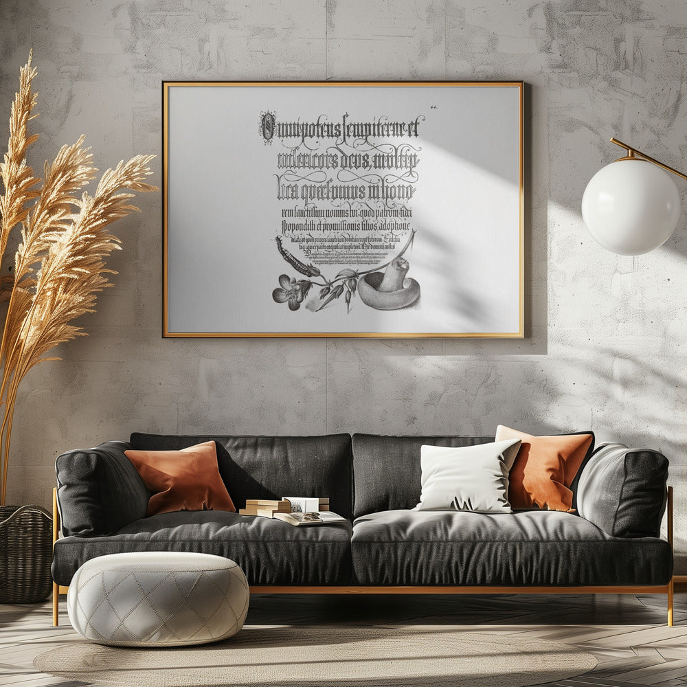 Centipede, Wood Cranesbill, and Mushroom Bw Horizontal | Poster