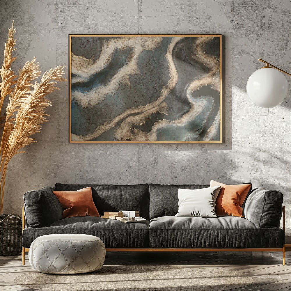 Alcohol Ink Green Blue Gold Beige | Poster