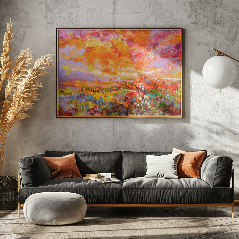Fiery Sunset Fields | Poster