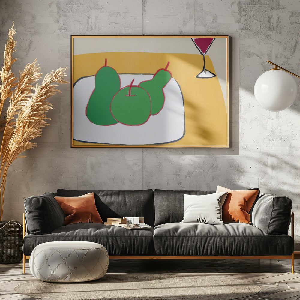 Green pears on the table | Poster