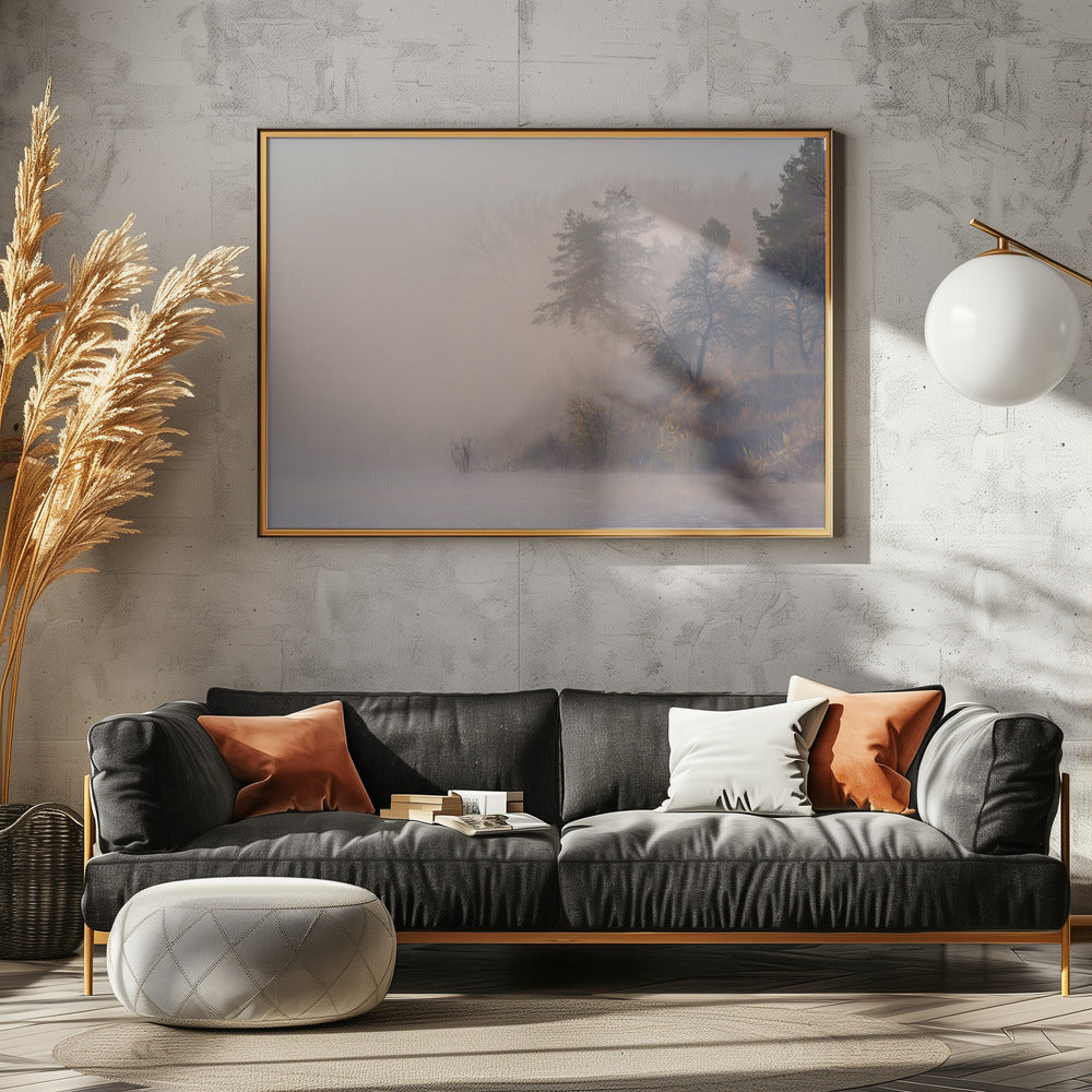 Foggy autumn morning on the river | Poster