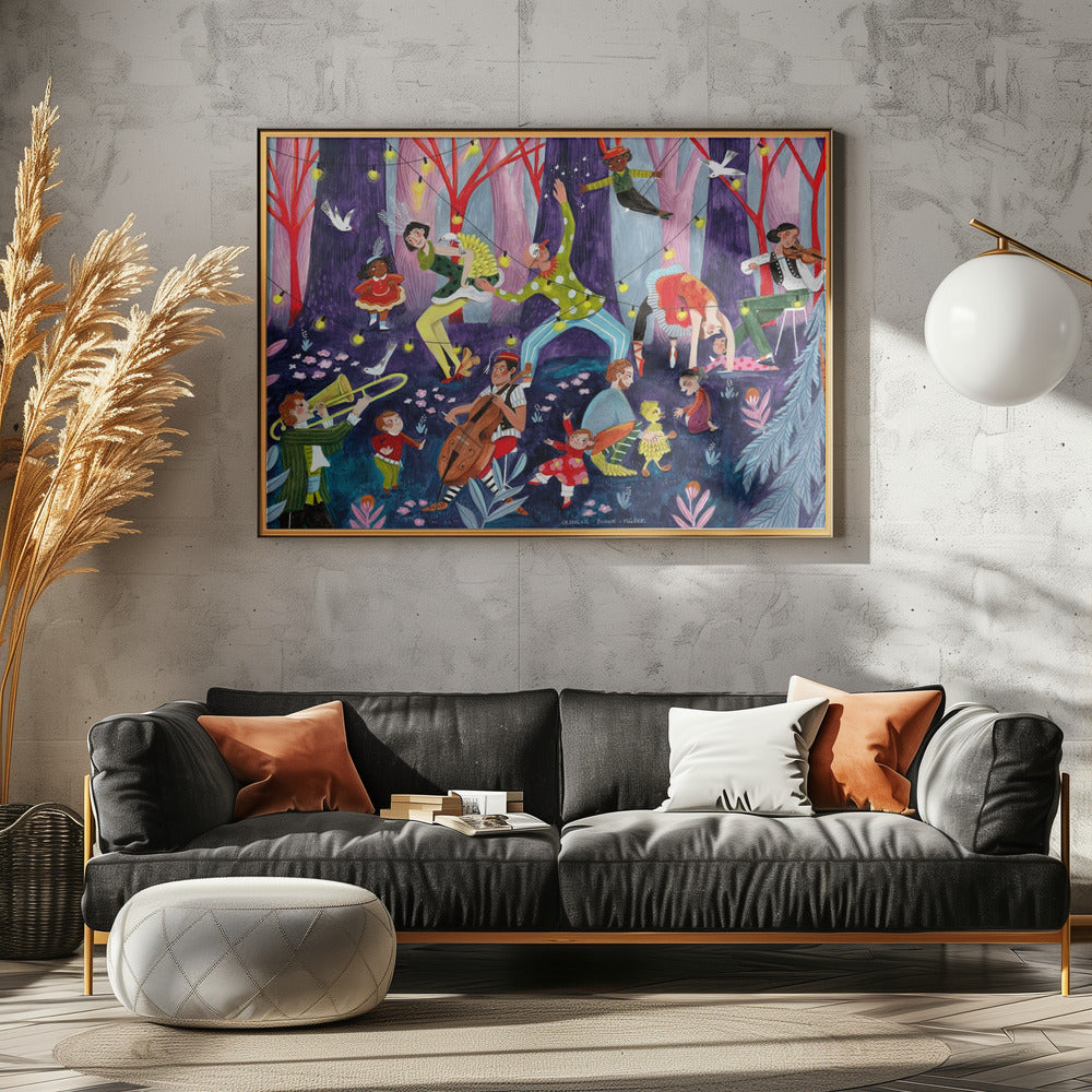 Circus performers and children in the forest | Canvas