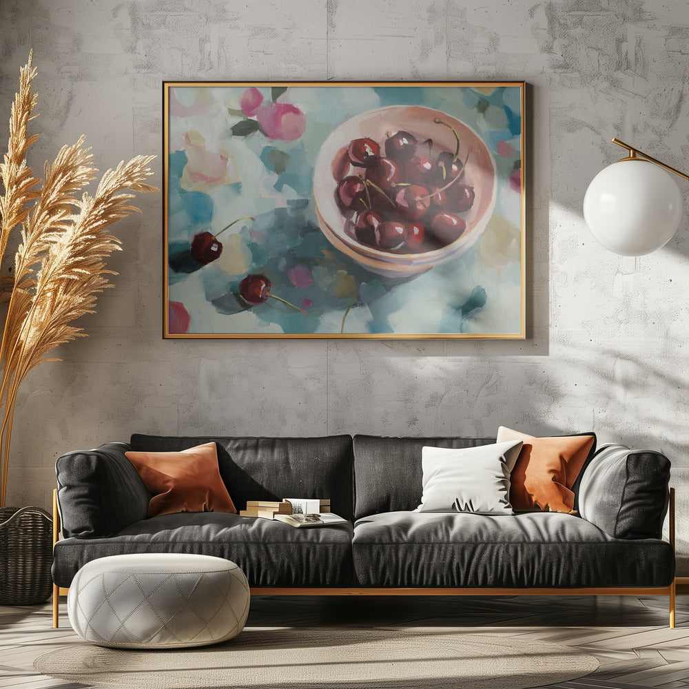 Cherries On Tablecloth | Poster