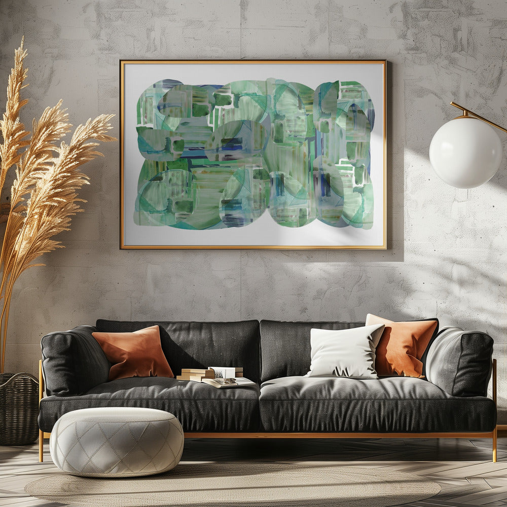 Green Cluster of Abstract Shapes 1 | Canvas