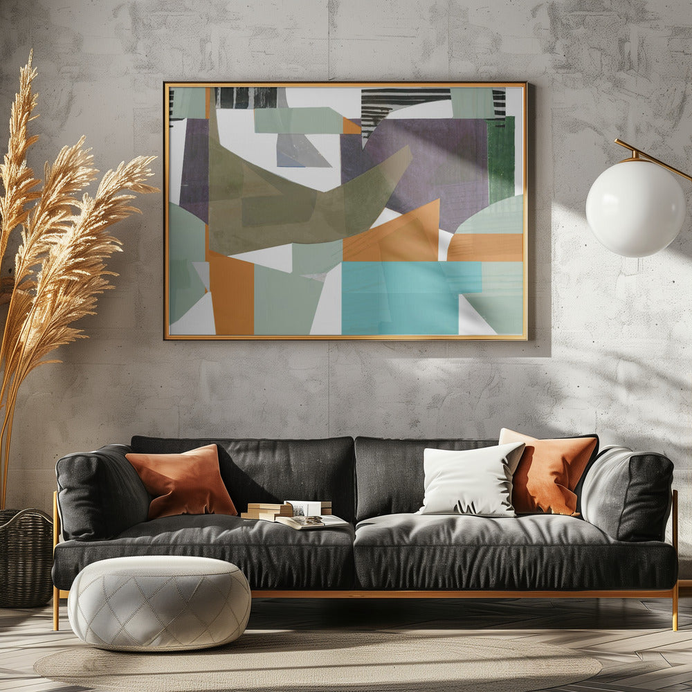 Orange Green and Blue Hues Abstract Hardedge 1 | Canvas