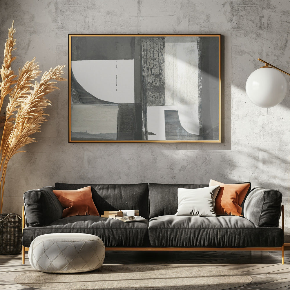 Monochrome Black Abstract Shapes Light 2 | Poster