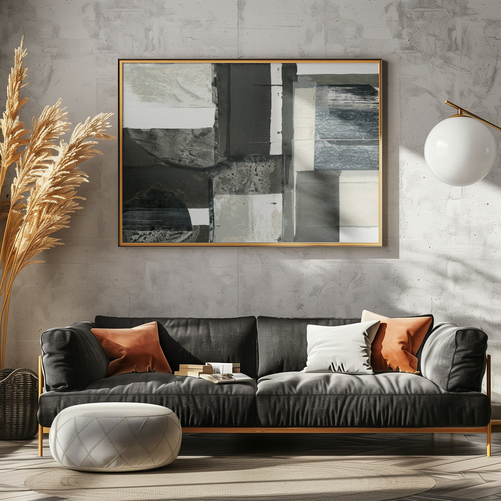 Monochrome Black Abstract Shapes Light 1 | Poster