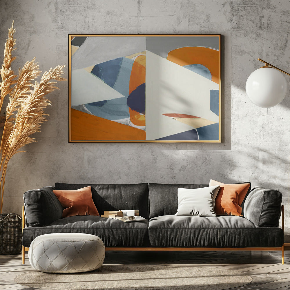 Orange, Blue Grey Abstract Art Print | Poster
