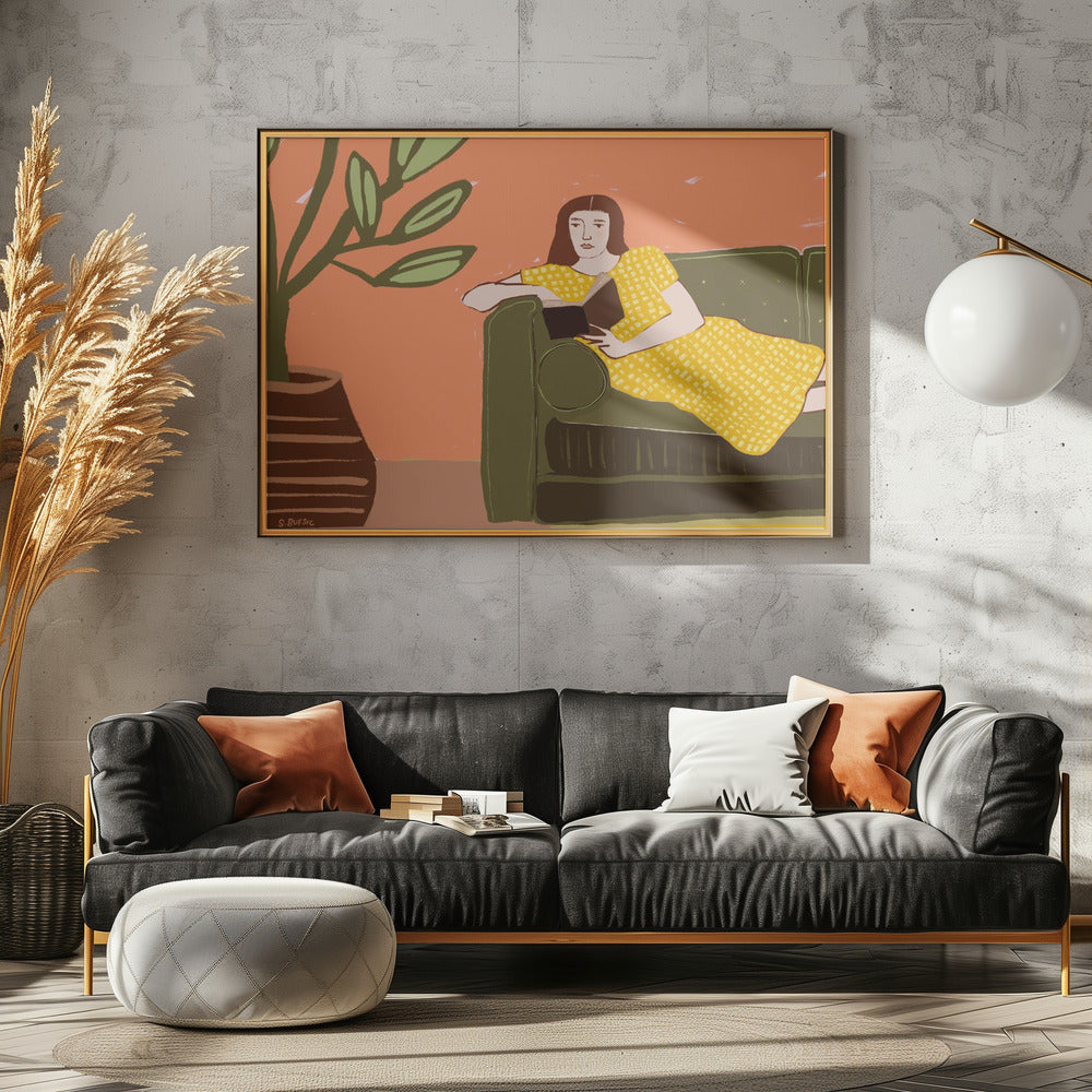 Woman Reading in Yellow Dress | Canvas