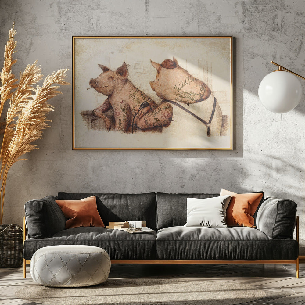 Tattooed Pigs In A Vintage Style | Poster
