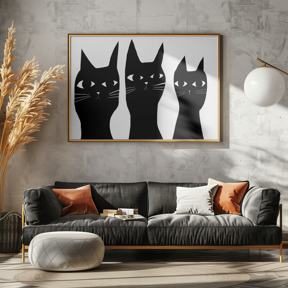 Three black cats peeking cat | Canvas