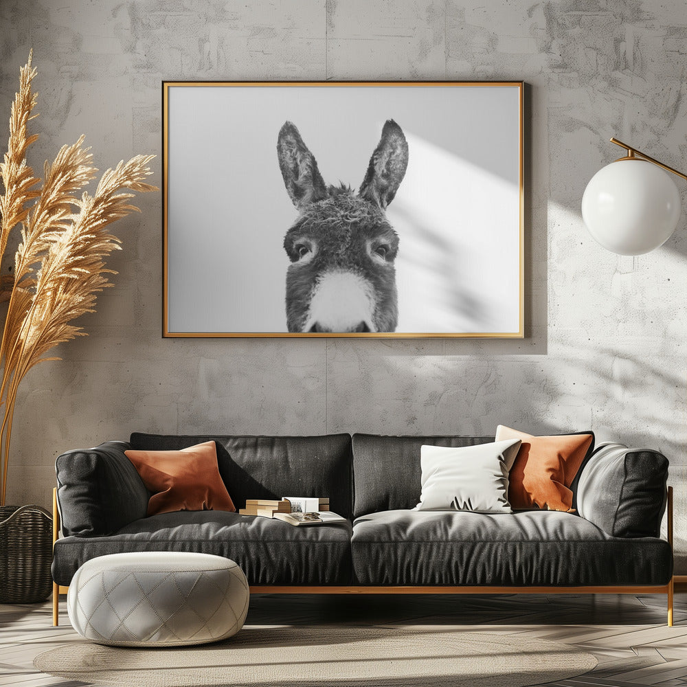 Peeking Donkey BW | Canvas
