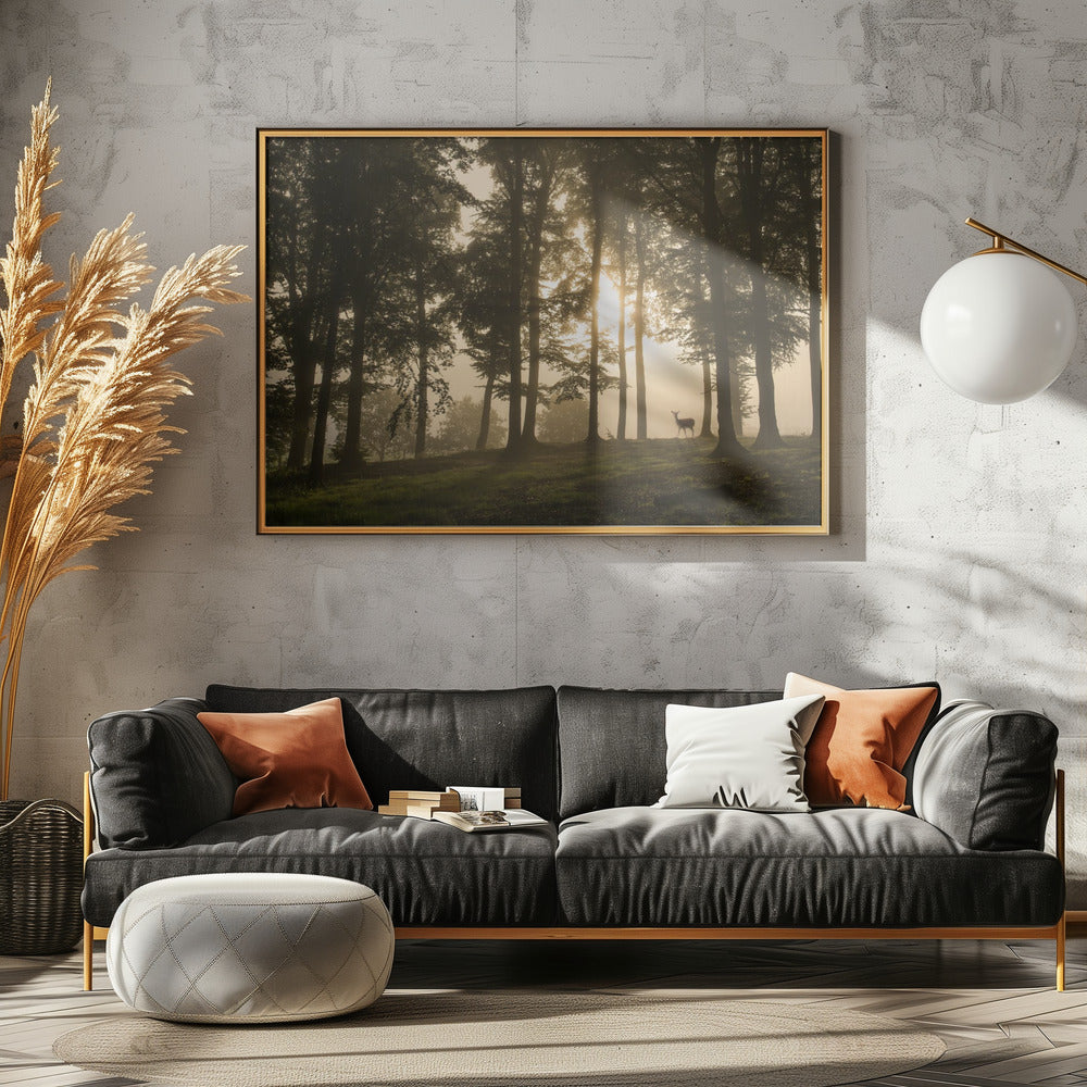 Deer in the morning mist. | Canvas