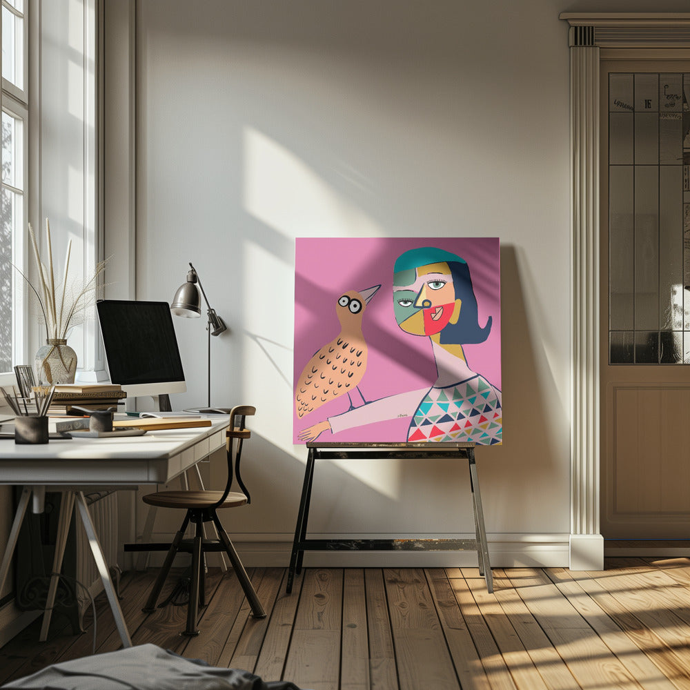 Lady with bird | Canvas